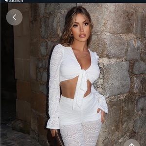 White lace tie up crop top
